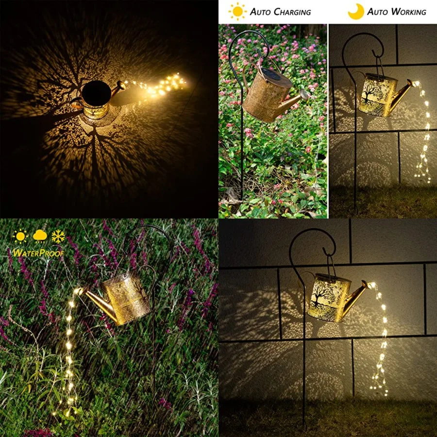 Solar Watering Can Lights Outdoor Garden Decor Cascading LED Hanging Lights