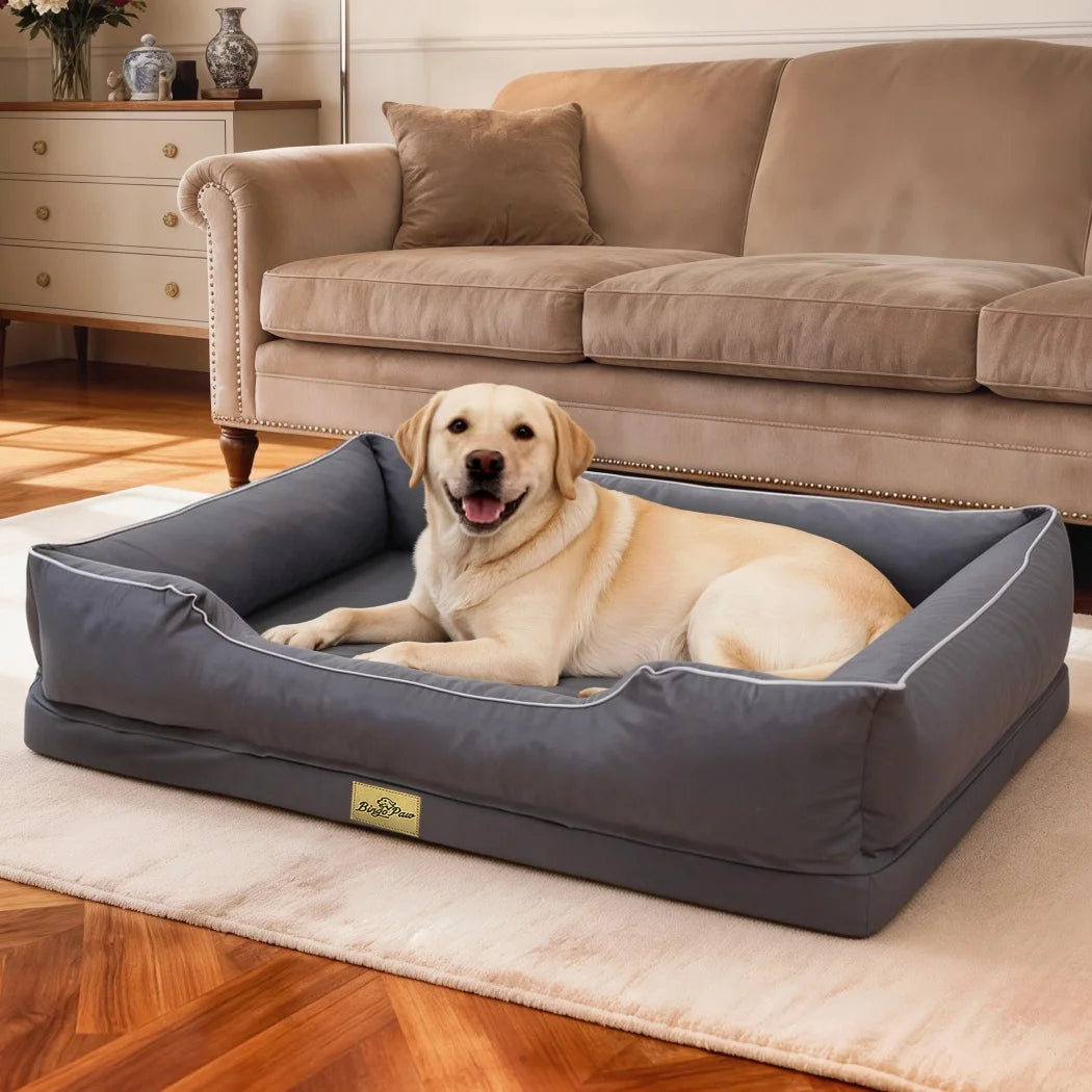 BORWART Orthopedic Dog Bed With Removable Cover And Bolster Sides