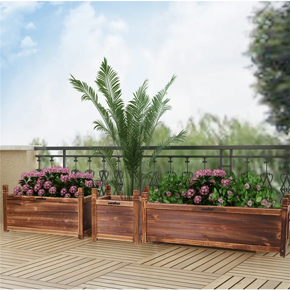 Wooden Raised Flower Bed Planter for Indoor and Outdoor Gardens