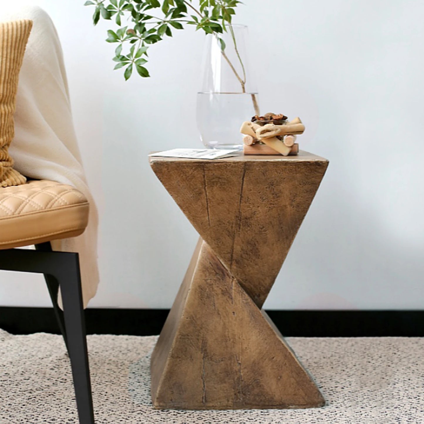 Lightweight Concrete Accent Table Modern Geometric Side Table Indoor Outdoor
