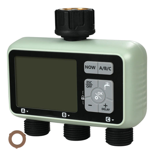 SucceBuy Water Timer With 3 Outlets, 3 Independent Zones LCD Display Rain Delay