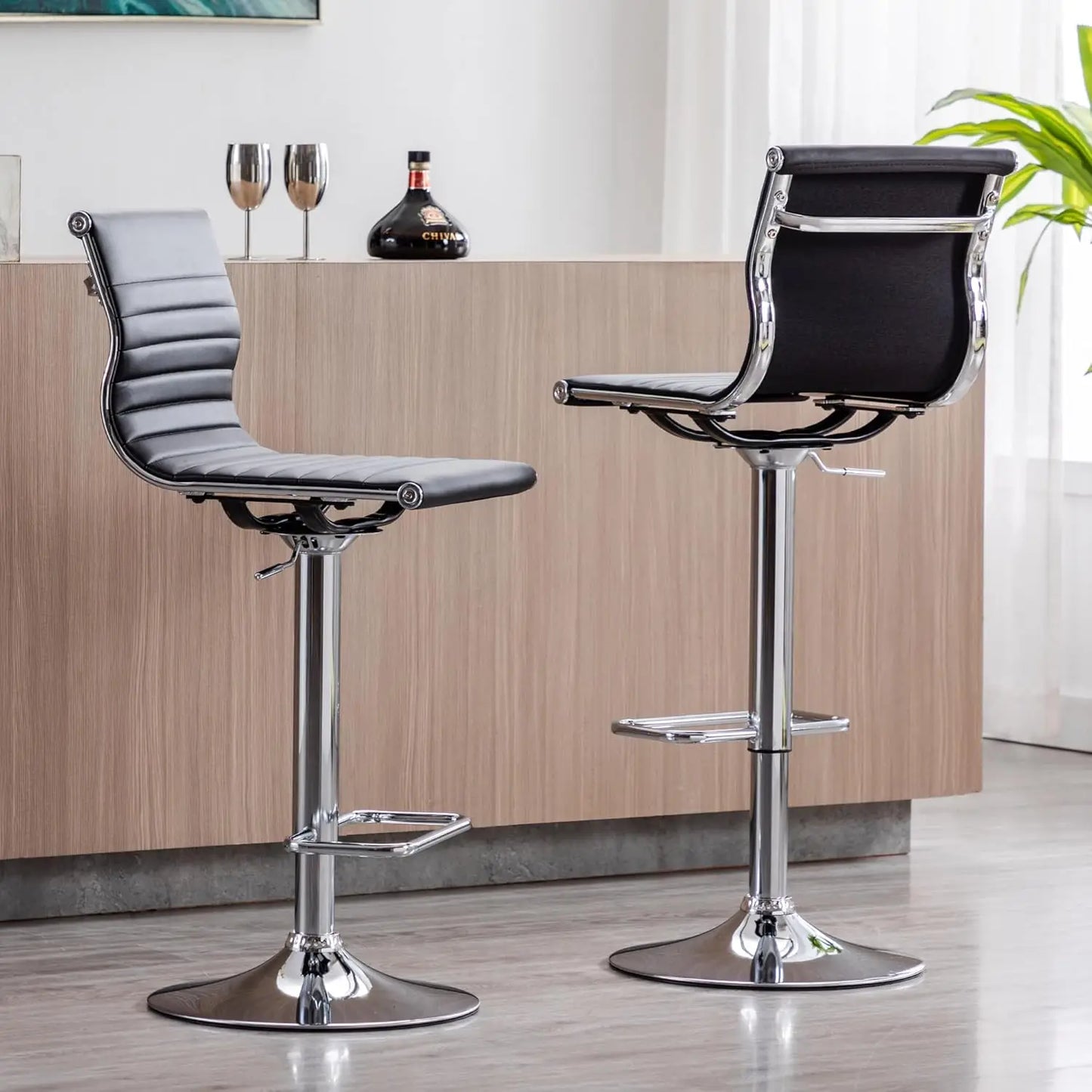 GUANGBAI Swivel Bar Stools With Back Set 2 Faux Leather