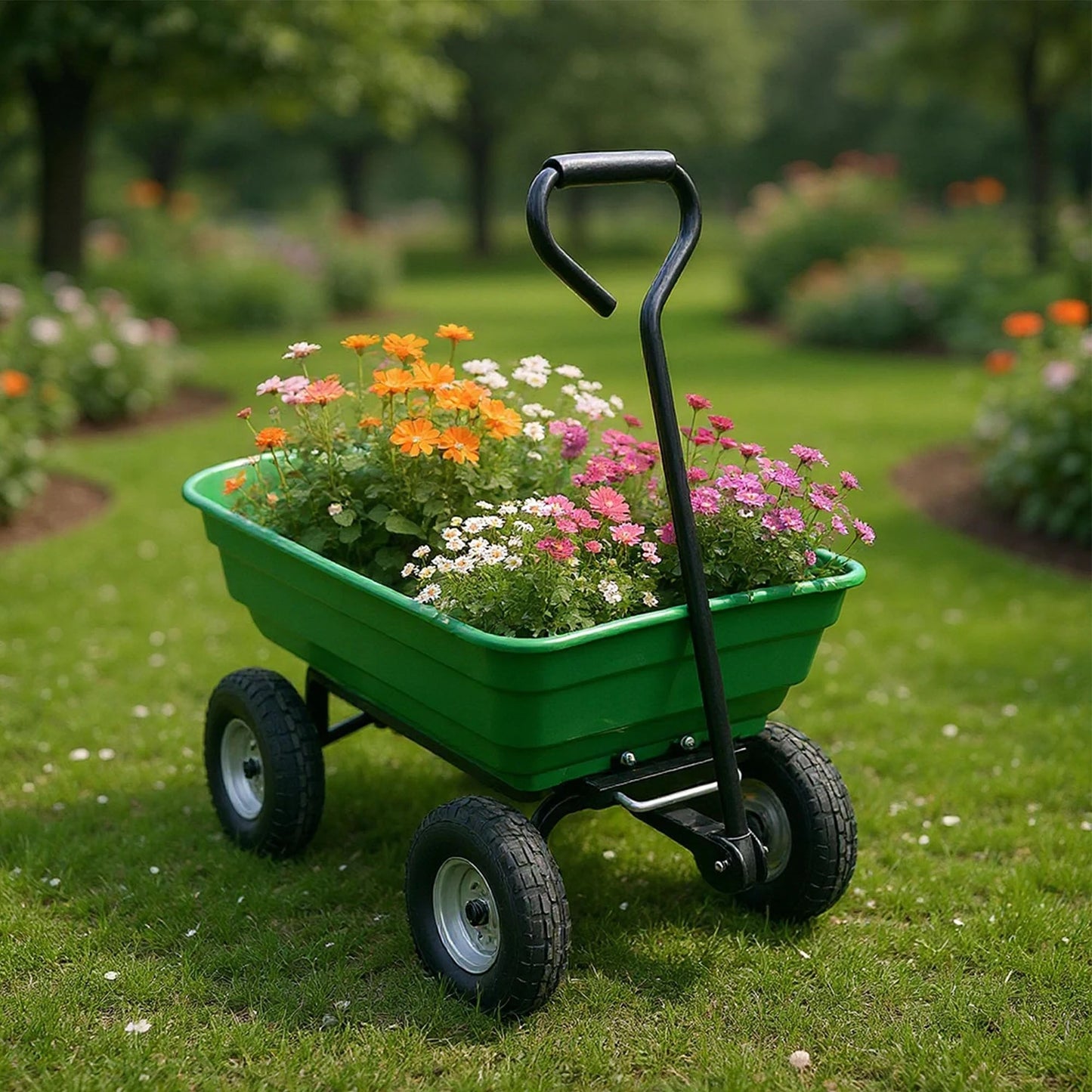 HiMISS 600 Lb Heavy Duty Four Wheel Garden Dump Cart