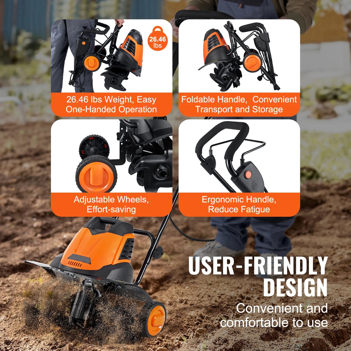 SucceBuy 12 Amp Corded Electric Tiller Cultivator For Gardens