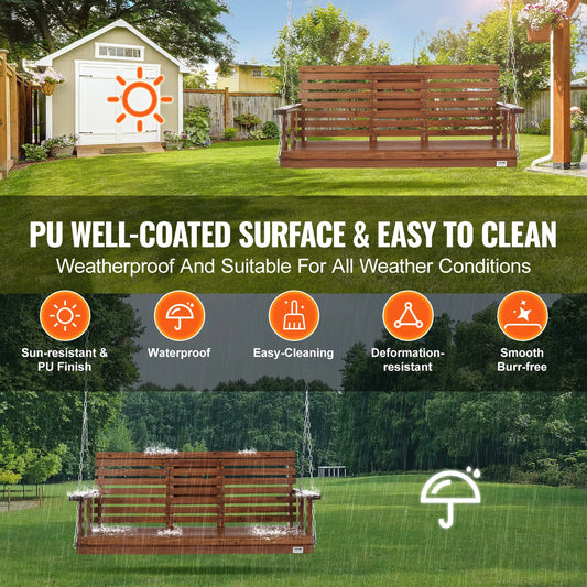 SucceBuy Wooden Outdoor Porch Swing Bench for Garden and Patio