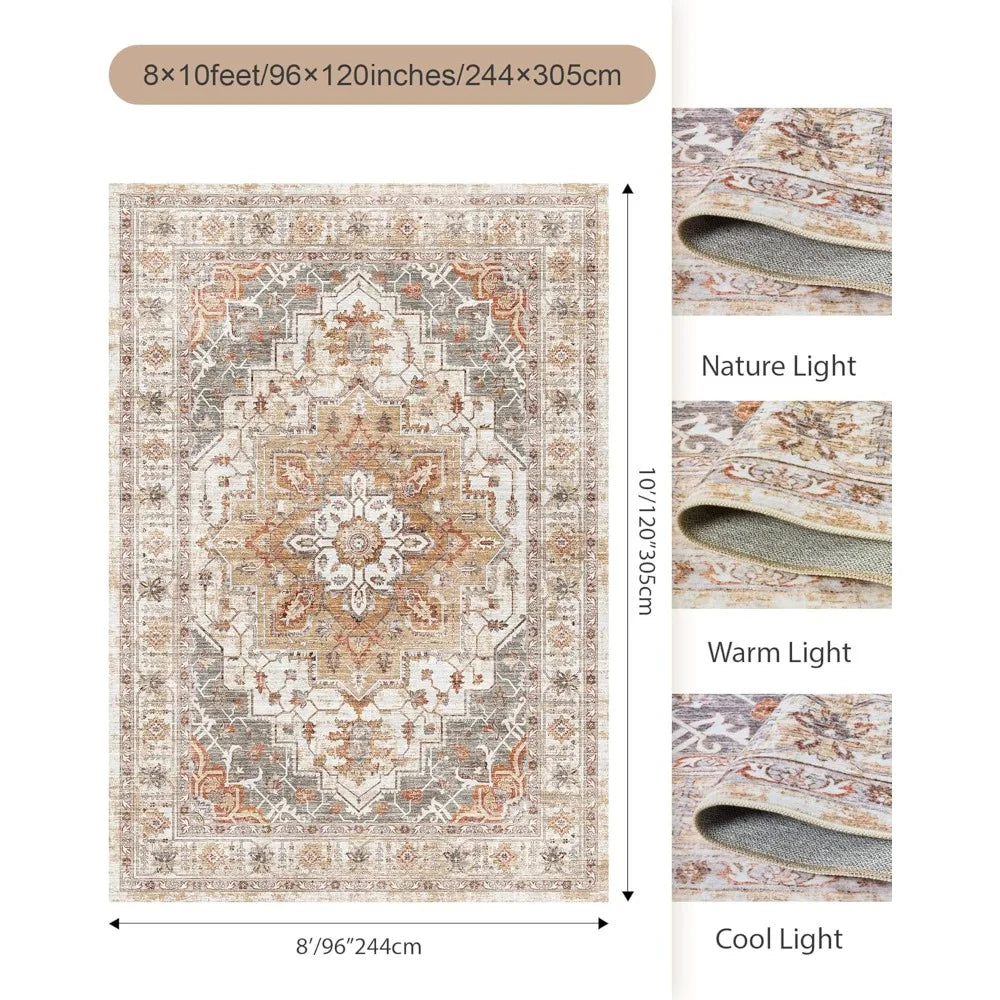 Washable Kilim Area Rug Soft Anti Slip Backing Indoor Use