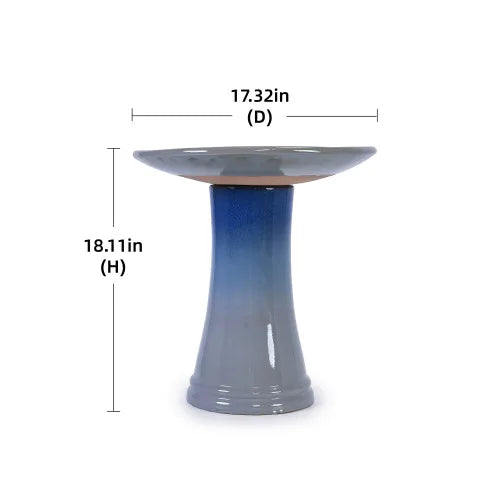 Ceramic Bird Bath Garden Ornament With Ombre Glaze