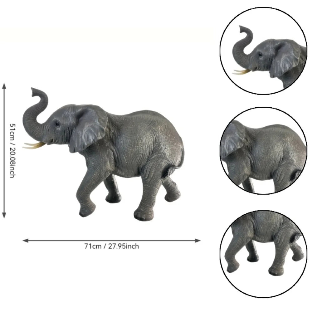 Resin Elephant Statue With Raised Trunk For Outdoor Garden Decor