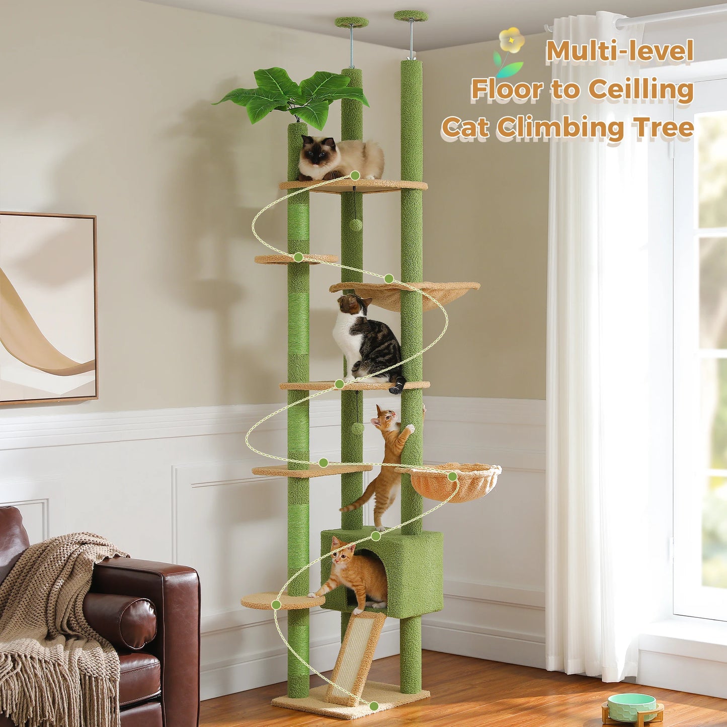 PETEPELA Cactus Cat Tree Floor to Ceiling Tower with Condo