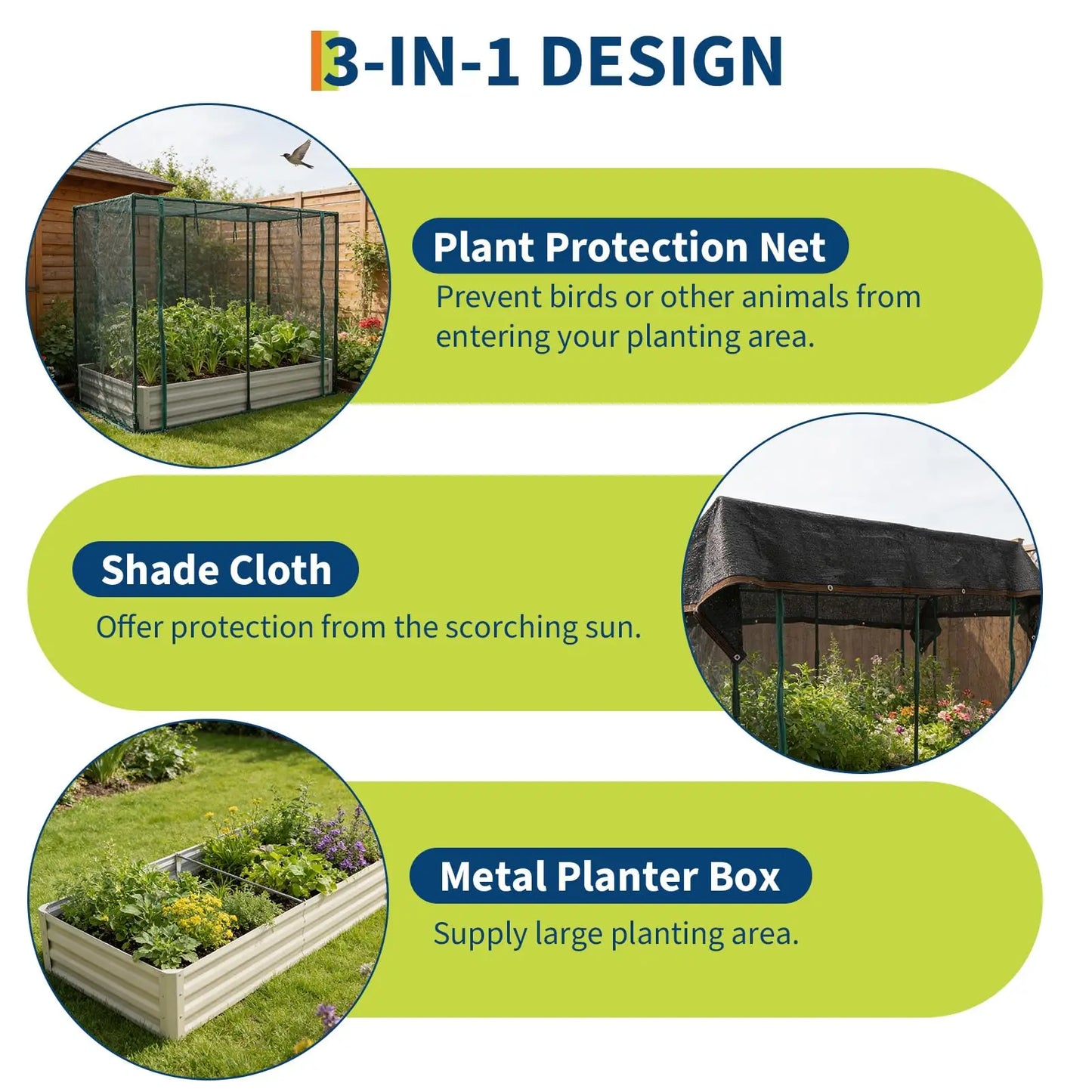Raised Garden Bed With Plant Netting Cover And Zippered Door