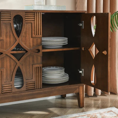 Walnut Storage Buffet Mid Century Modern Four Doors With Adjustable Shelves