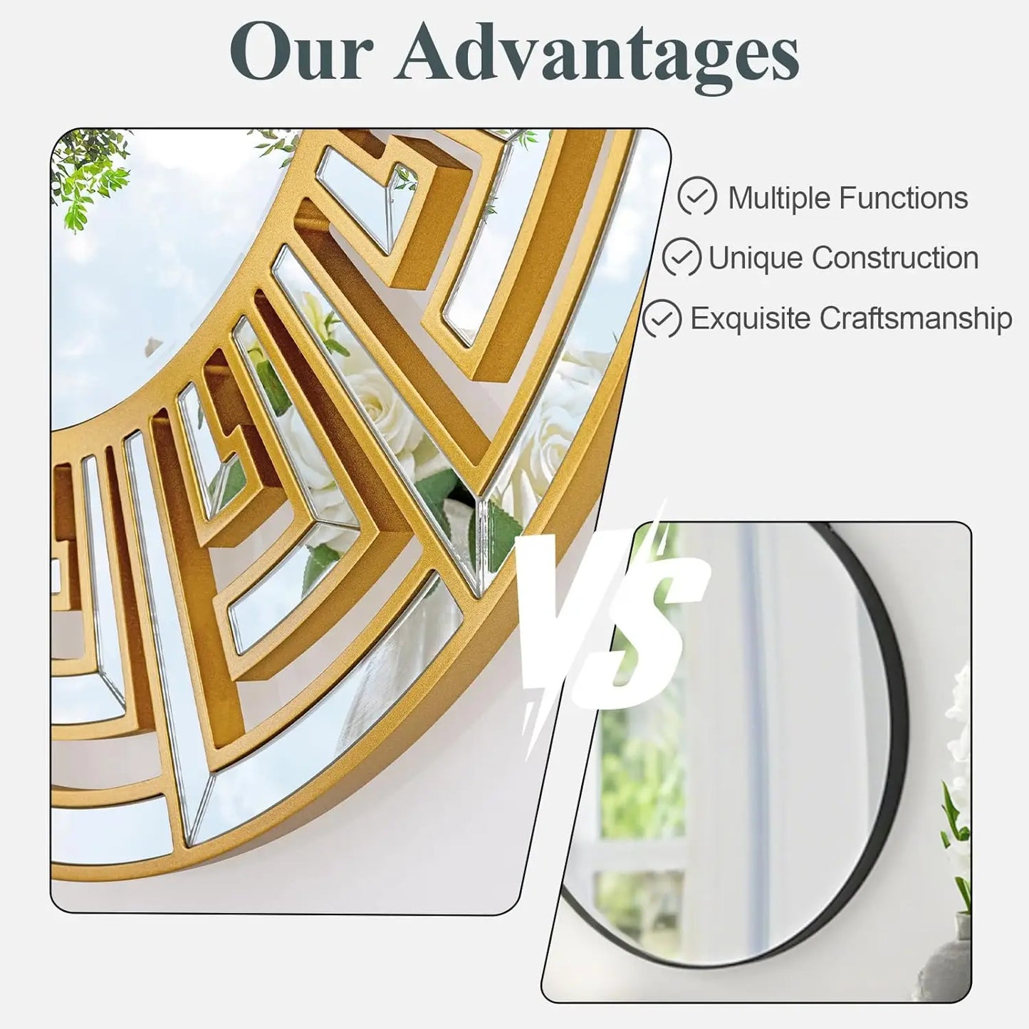 Round Wall Mirror Geometric Pattern Beveled Edge