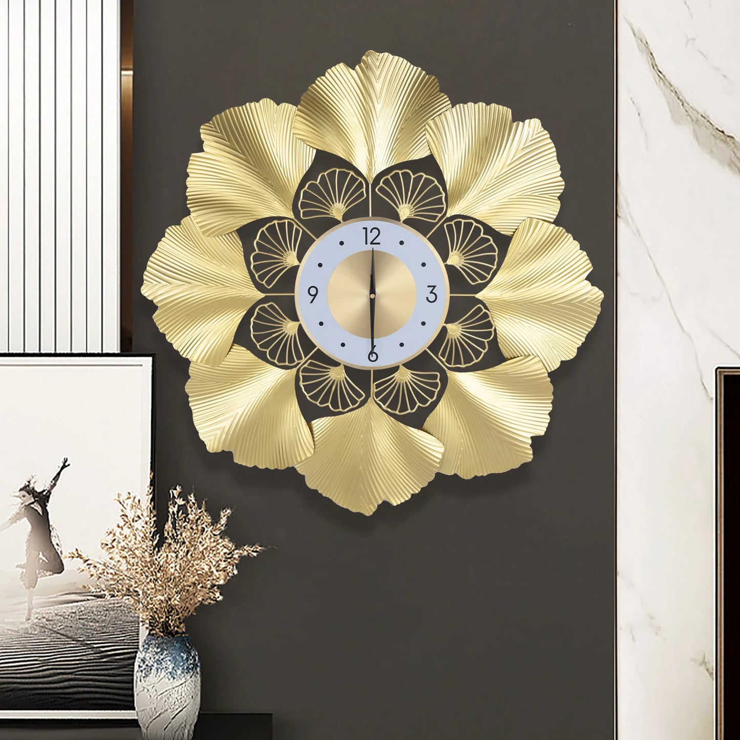Ginkgo Biloba Wall Clock Silent Non-Ticking