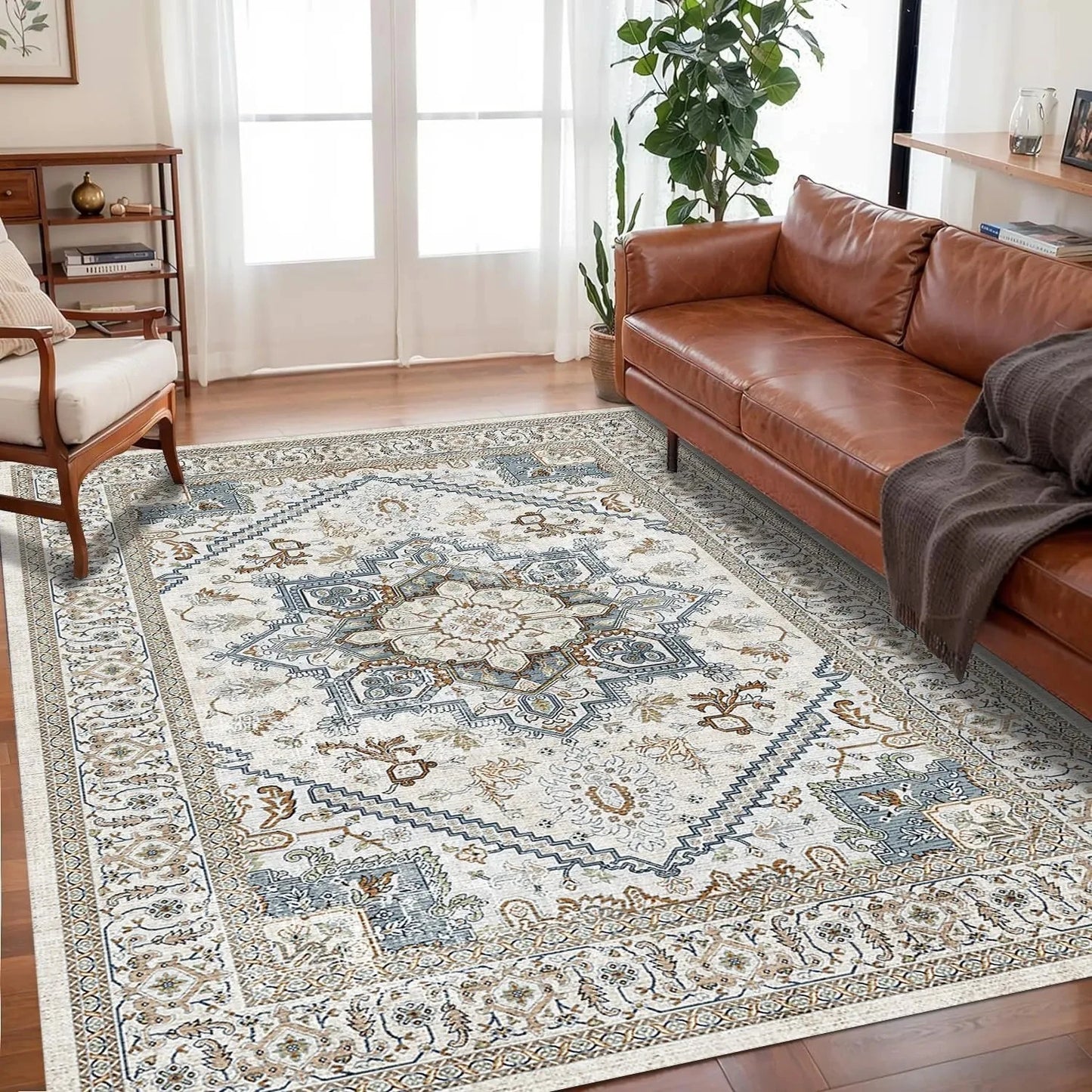 VIKAMA Bohemian Crystal Velvet Anti Slip Living Room Rug