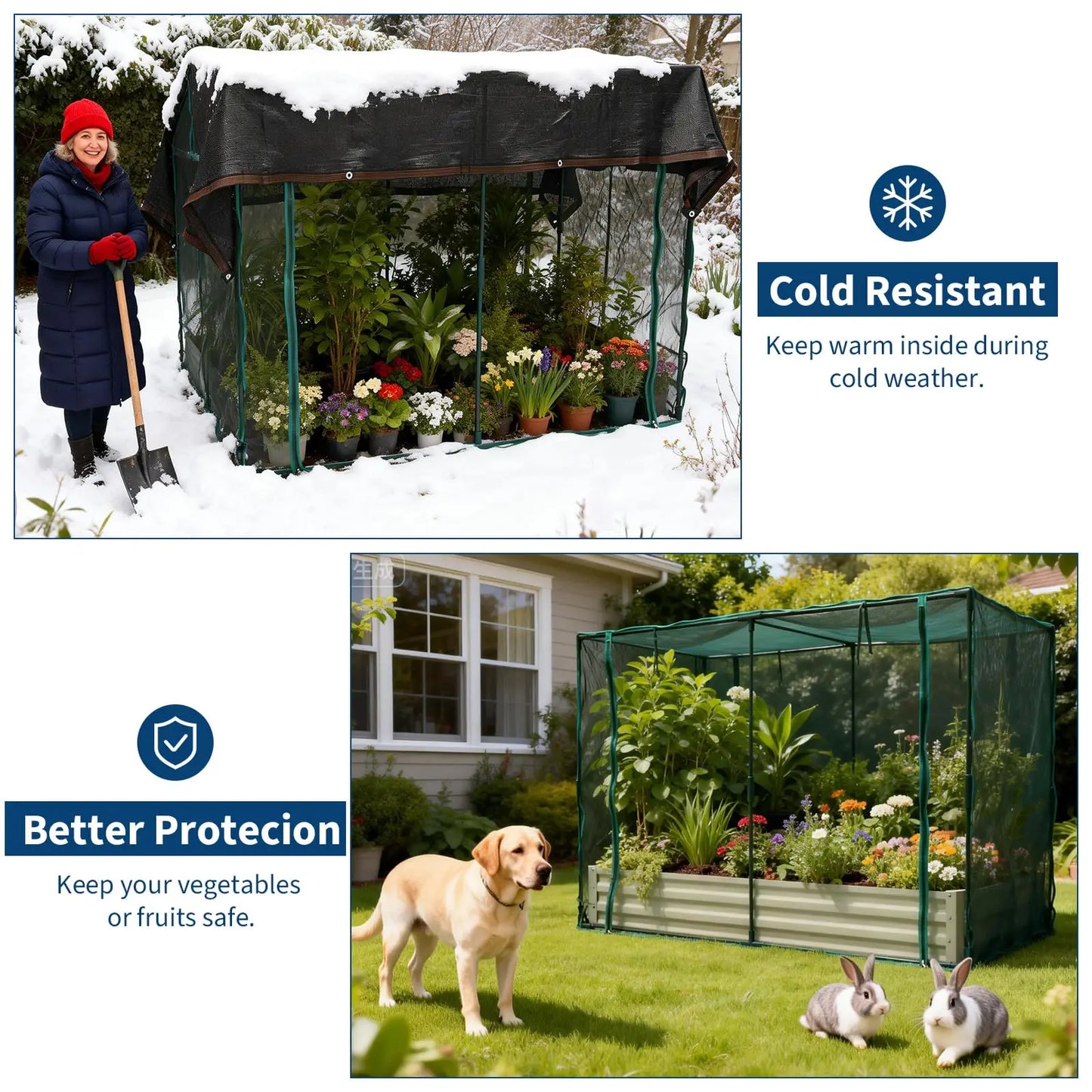 Raised Garden Bed With Plant Netting Cover And Zippered Door