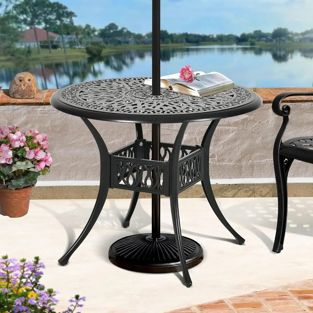 Round Outdoor Dining Table With Umbrella Hole For Patio