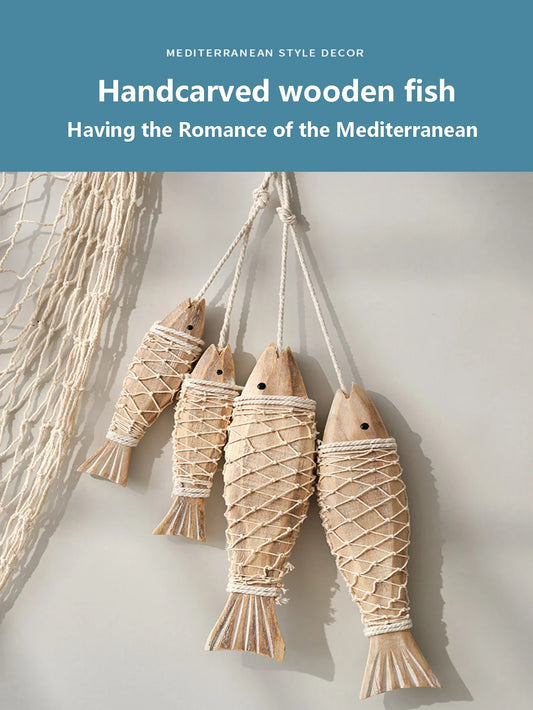 Mediterranean Vintage Wooden Carved Fish Wall Decor