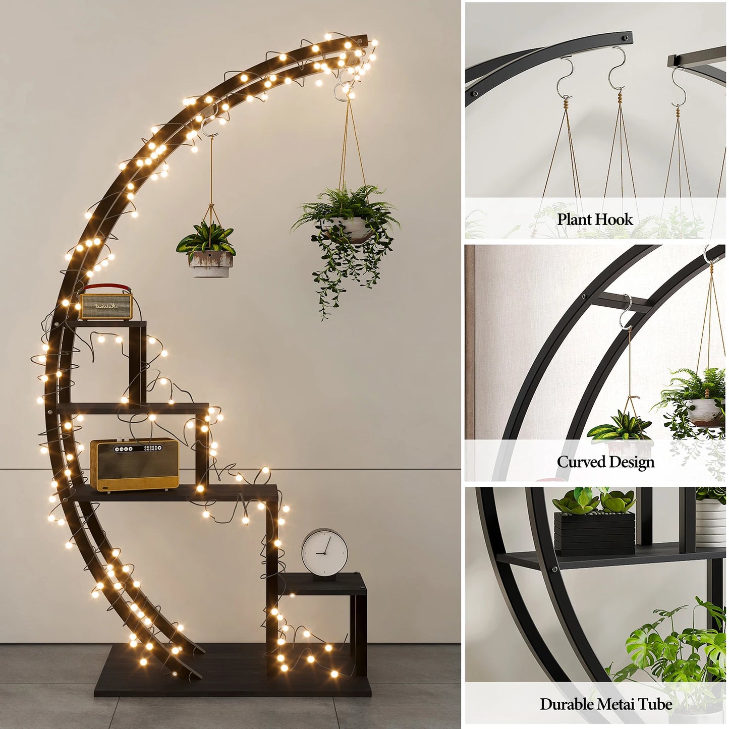TWISTER.CK 5 Tier Plant Stand Indoor Metal Half Moon Rack 2 Pack