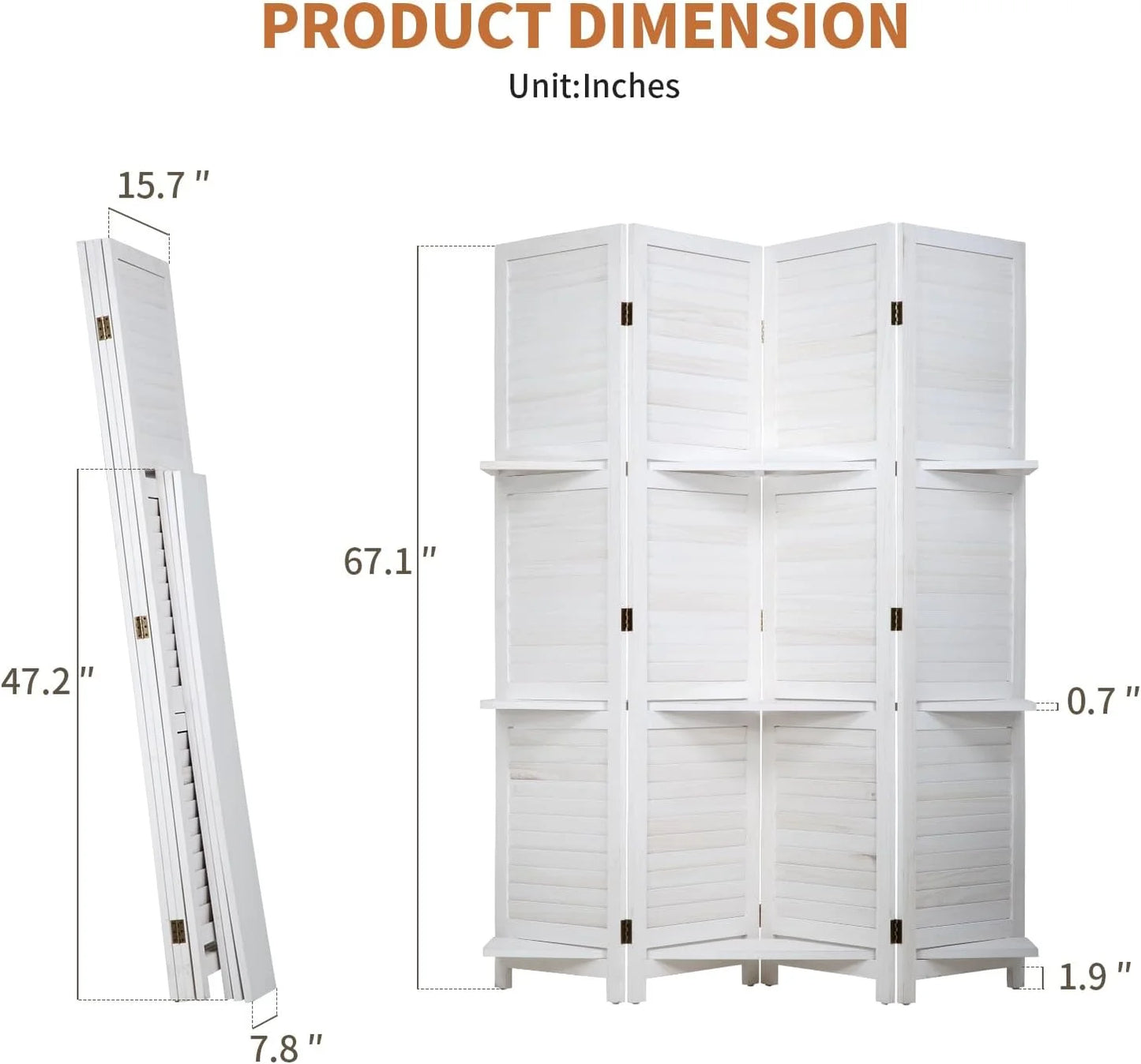 Wood Room Divider Folding Privacy Screen With Shelves Portable
