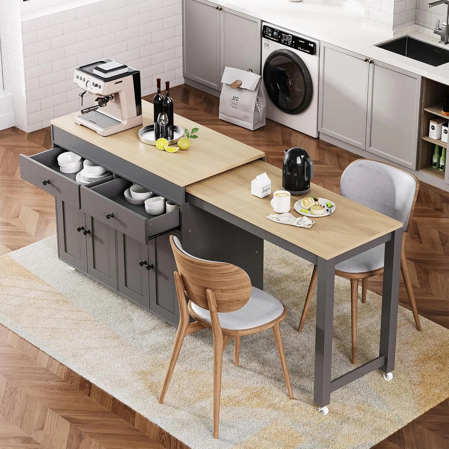 Rolling Kitchen Island With Power Outlet And Drop Leaf