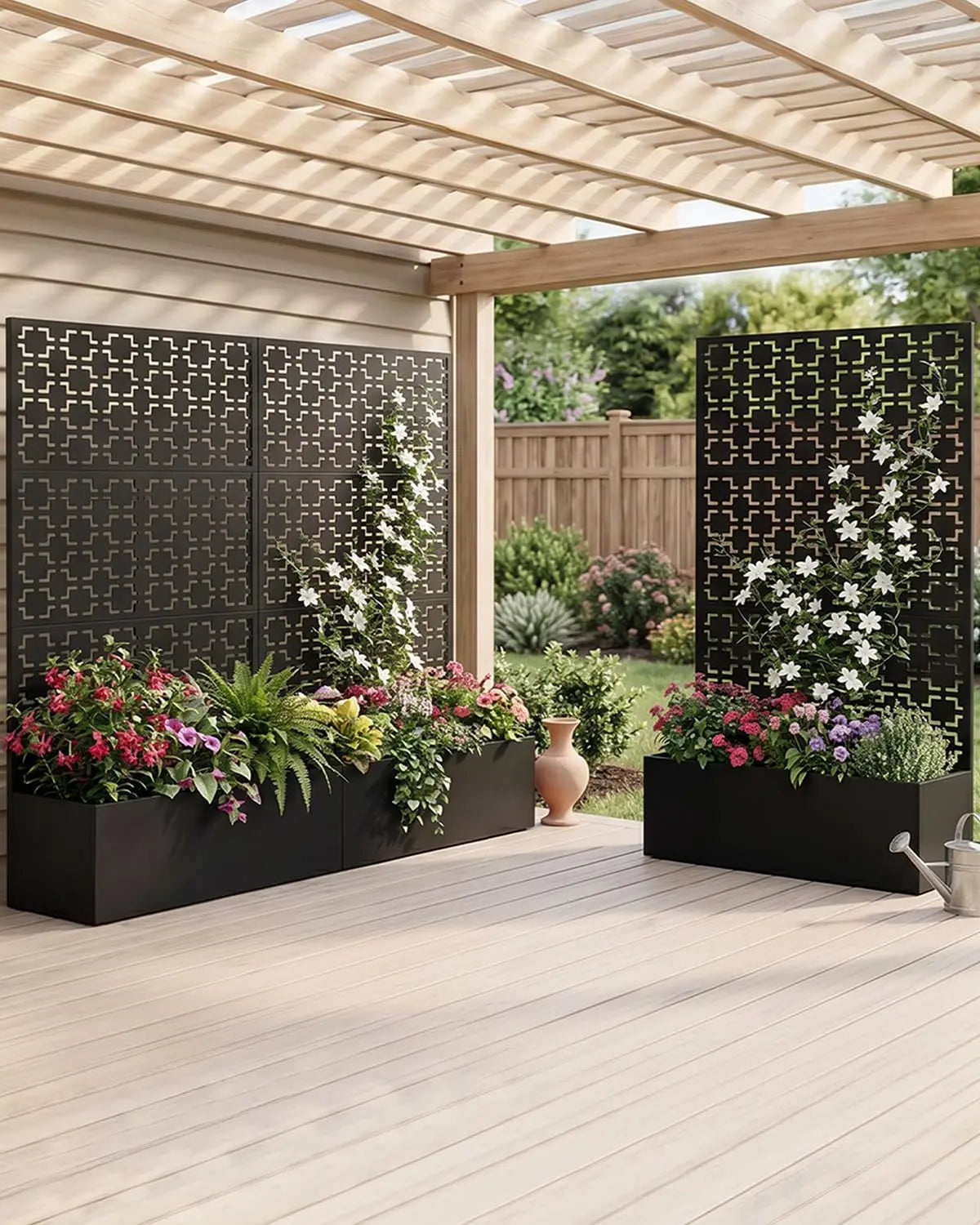 HiMISS Metal Raised Planter Box With Trellis Outdoor Garden