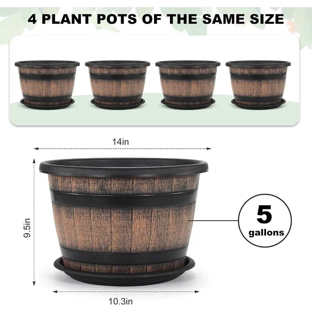 Whiskey Barrel Style Plastic Plant Pots With Drainage Holes