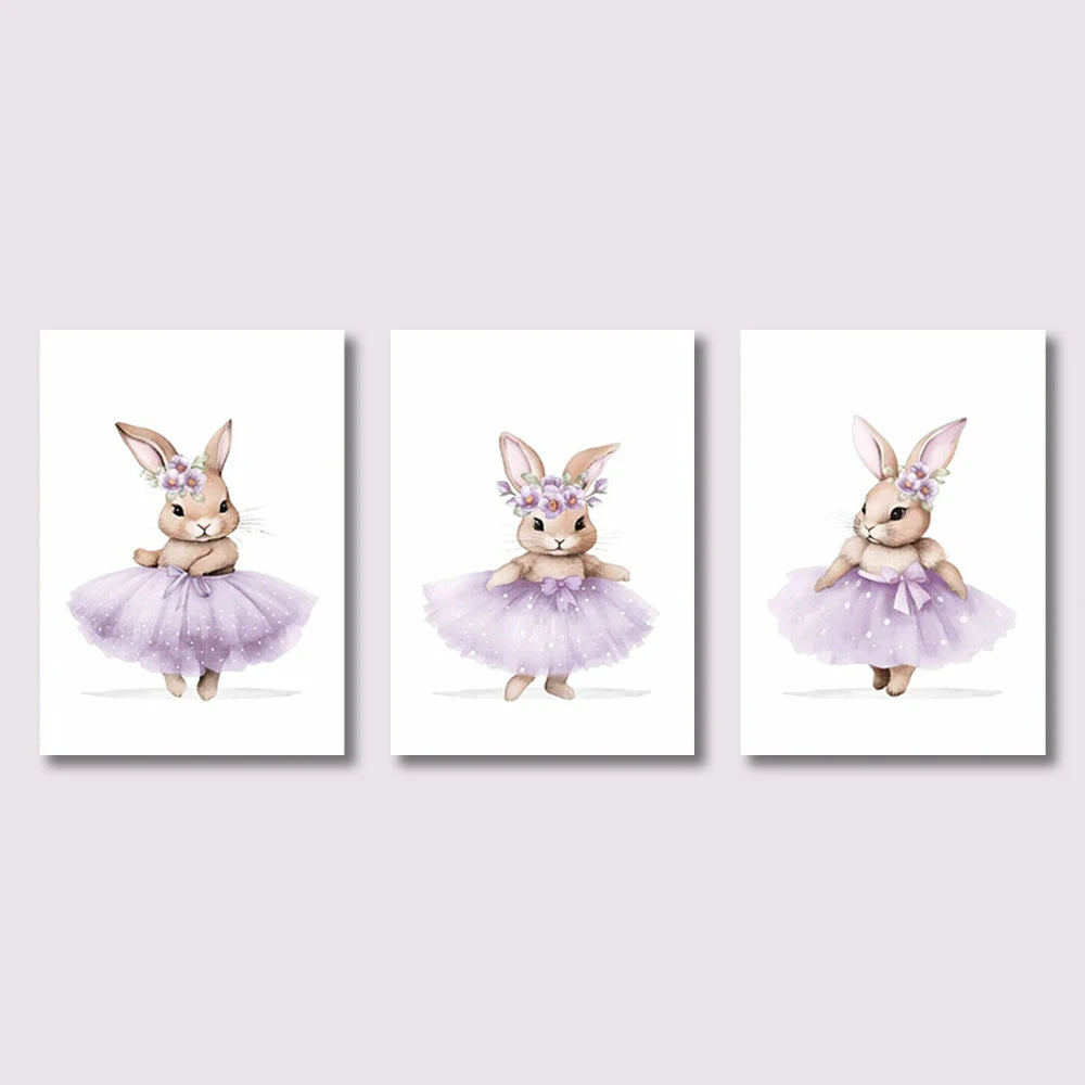Ballerina Bunny Canvas Posters Woodland Animal Wall Art Nursery Decor