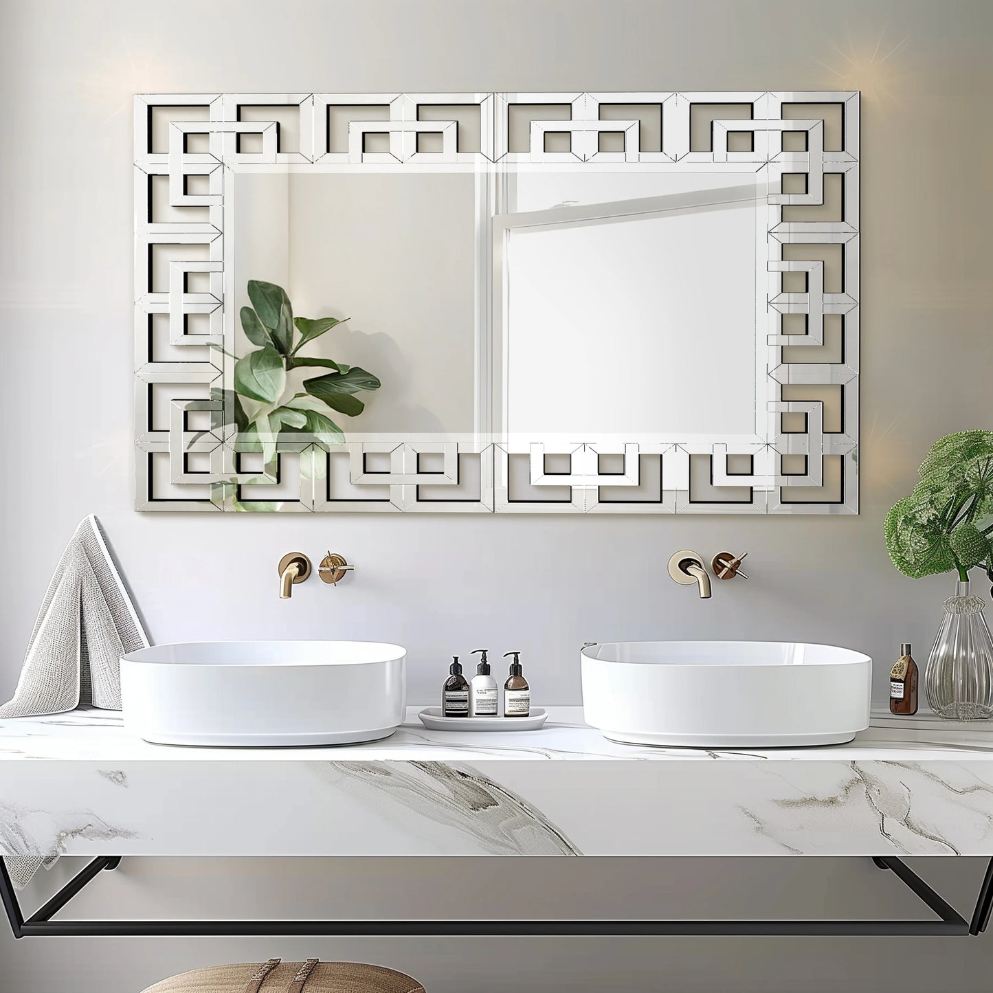 Venetian Style Rectangular Wall Mirror With Beveled Edge