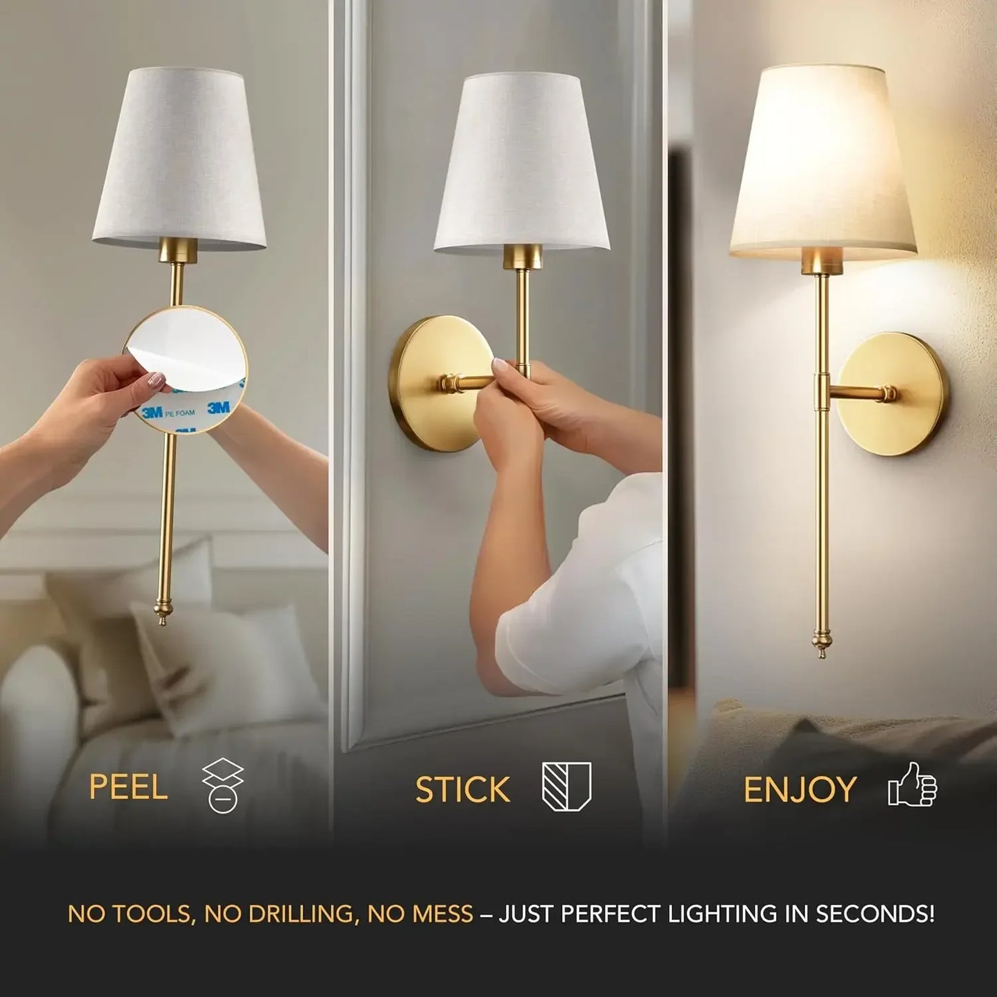Set Of Wireless Wall Sconces With Remote And Rechargeable LEDs