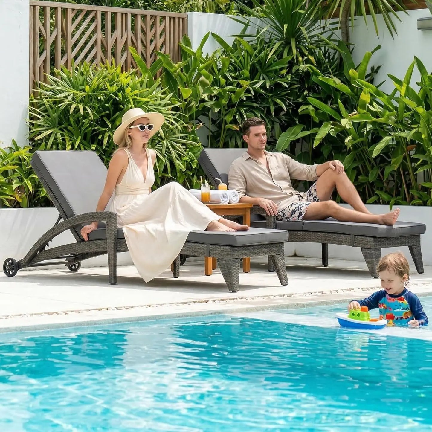 Outdoor Wicker Reclining Chaise Lounge Set 4 Position Adjustable Chairs