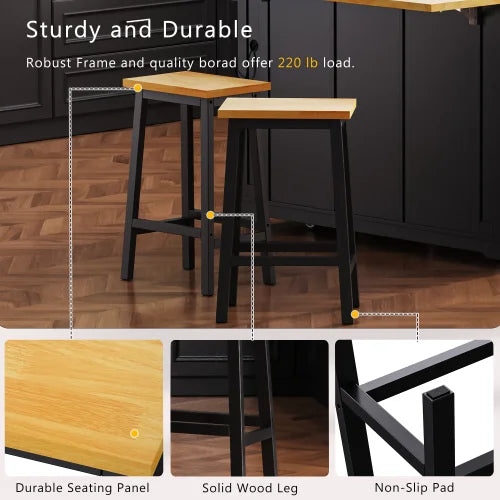 Solid Wood Bar Stools With Footrests Two Pack For Kitchen