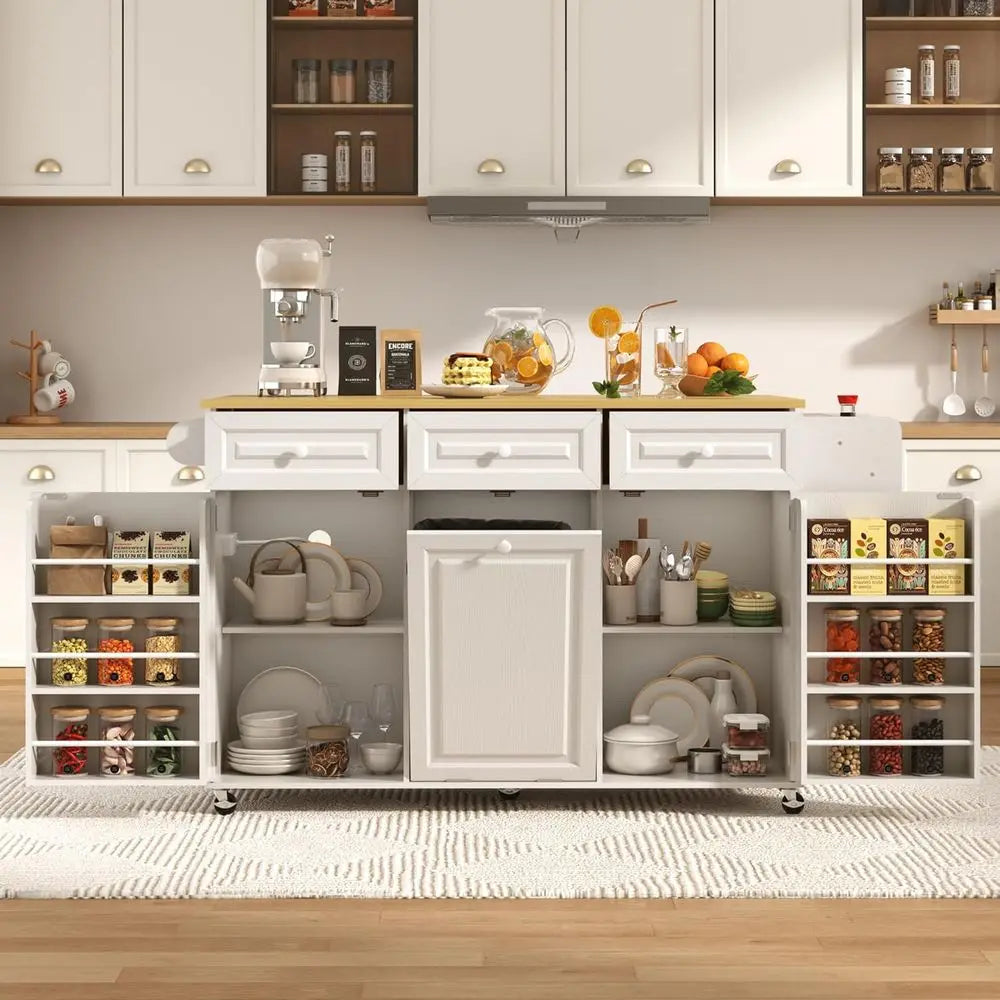 Mobile Kitchen Island Cart With Power Outlet Drop Leaf Storage