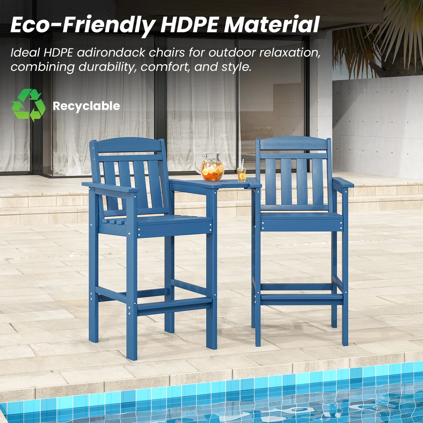 Farini Set Of 2 Tall Adirondack Chairs HDPE Bar Height