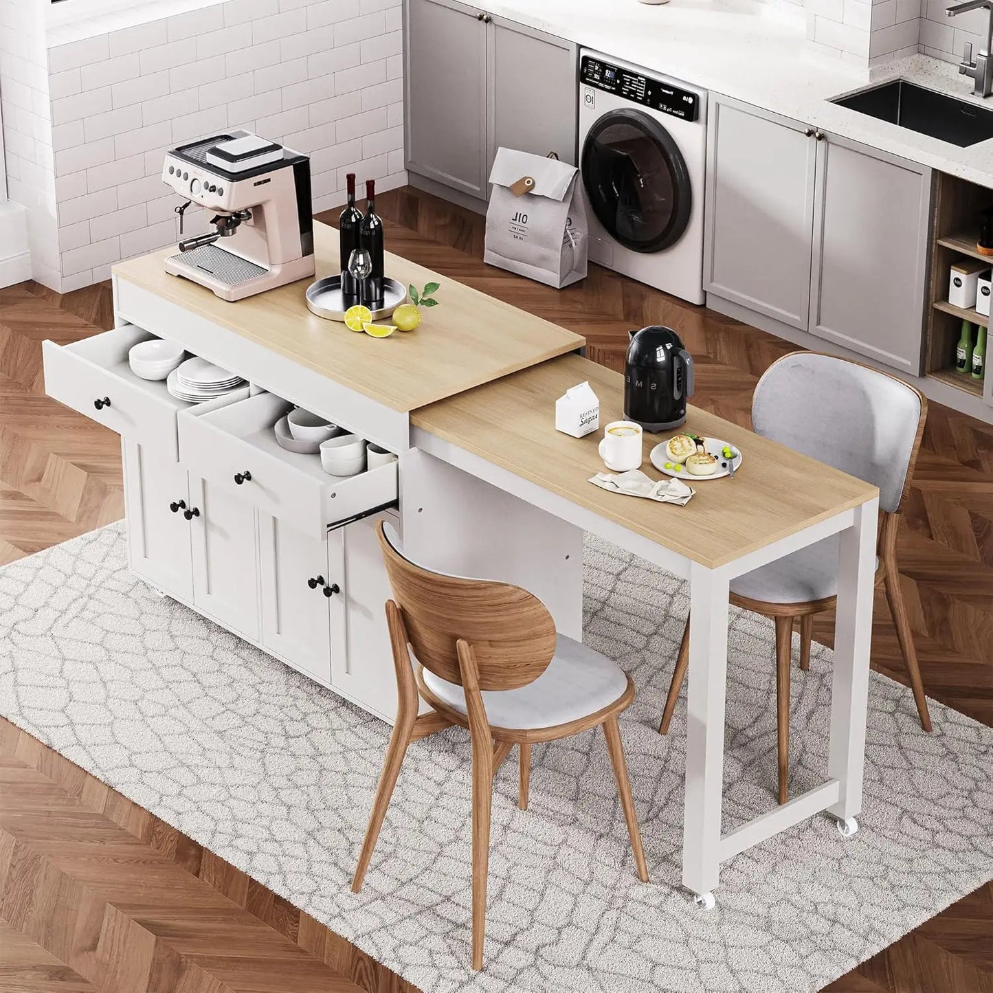 Rolling Kitchen Island With Power Outlet And Drop Leaf