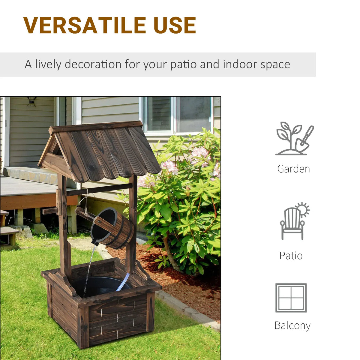 Outsunny Wooden Wishing Well Outdoor Electric Water Fountain With Pump