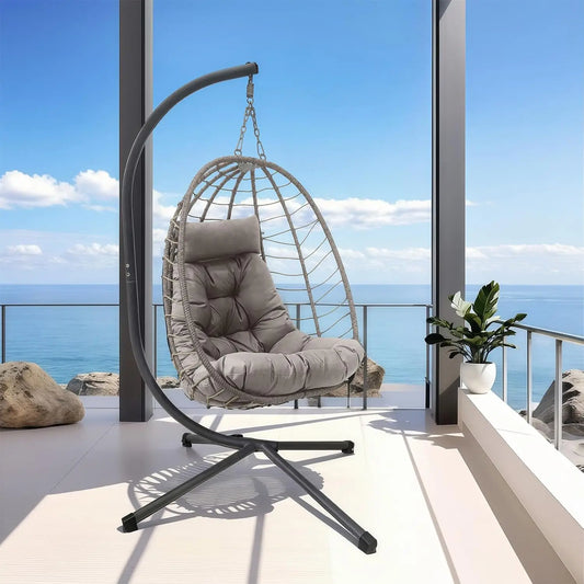 Hanging Egg Chair With Stand Outdoor Rattan Wicker Swing Chair