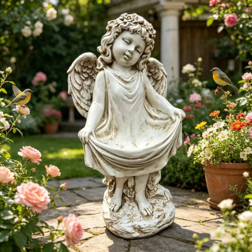Weathered Angel Cherub Garden Statue Resin Outdoor Yard Decor