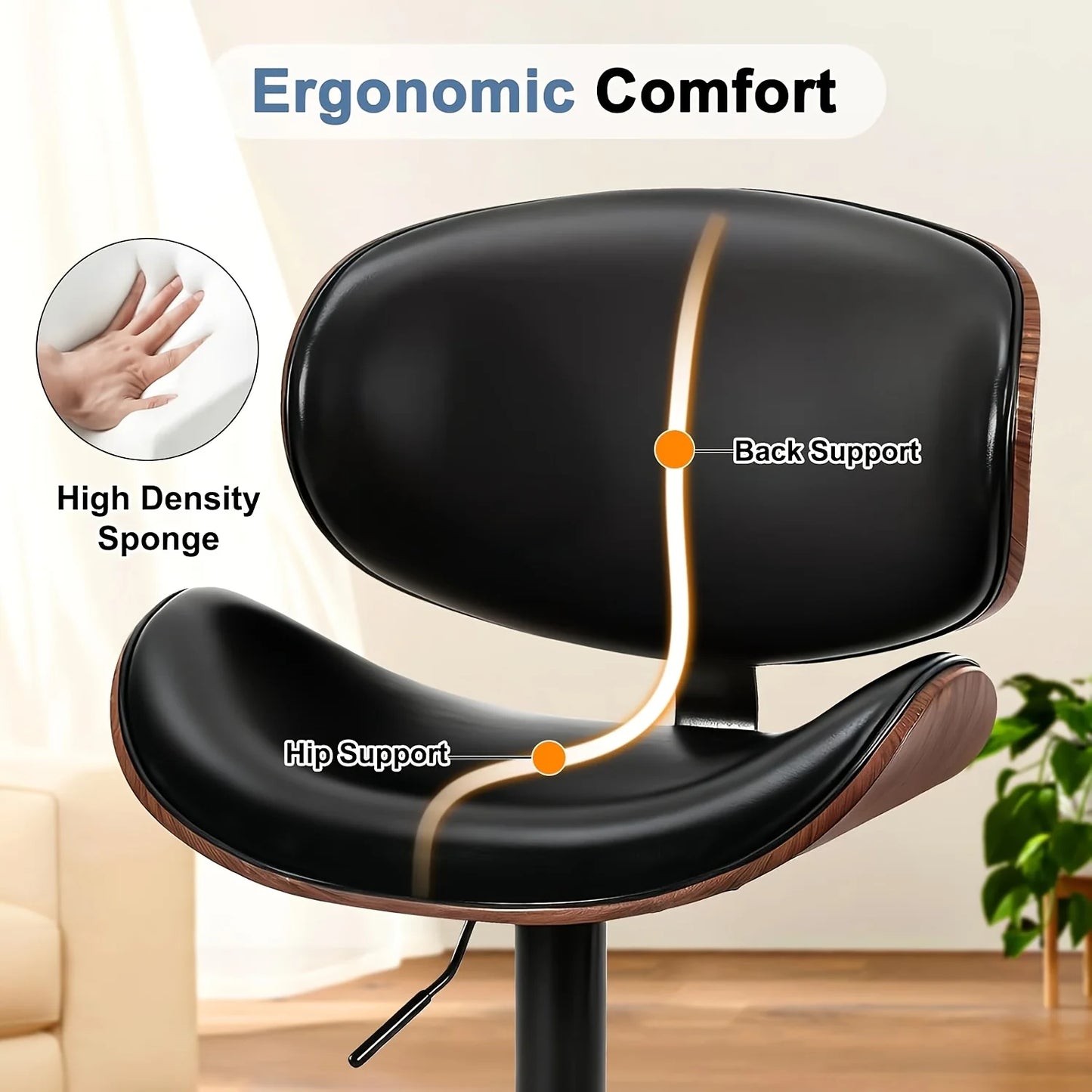 PIYRQ Bar Stool Set PU Leather Seats With Ergonomic Backrest