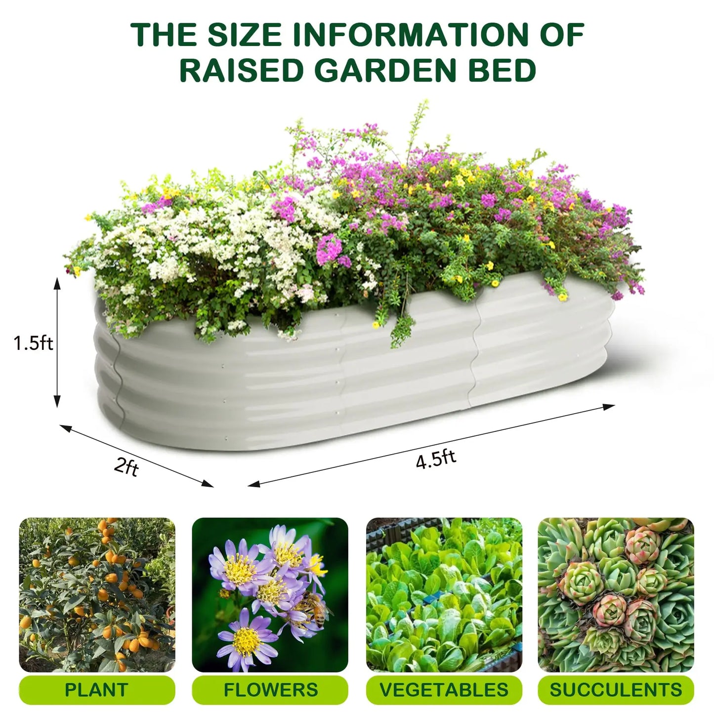 HiMISS 2 Pack Oval Galvanized Steel Raised Bed Open Base