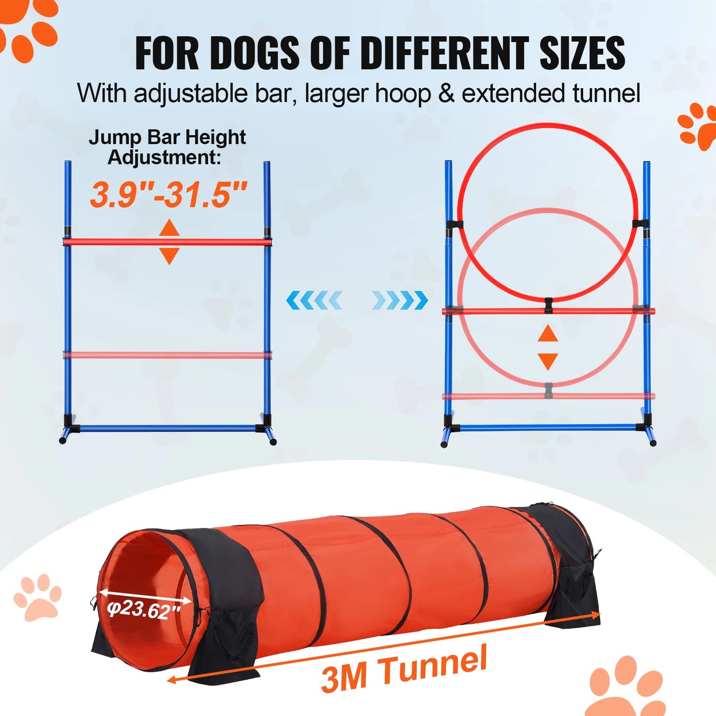 Dog Agility Training Equipment 5 Piece Kit With Adjustable Hurdles