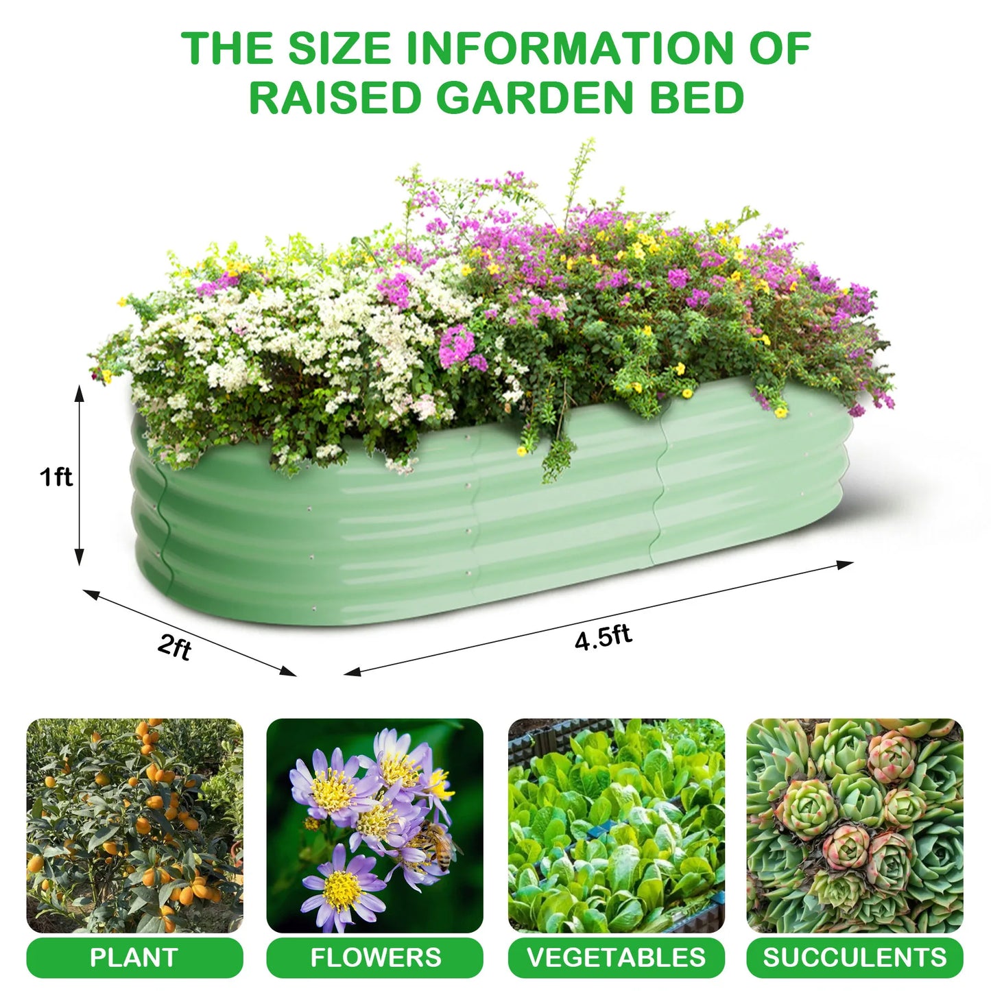 HiMISS 2 Pack Oval Galvanized Steel Raised Bed Open Base