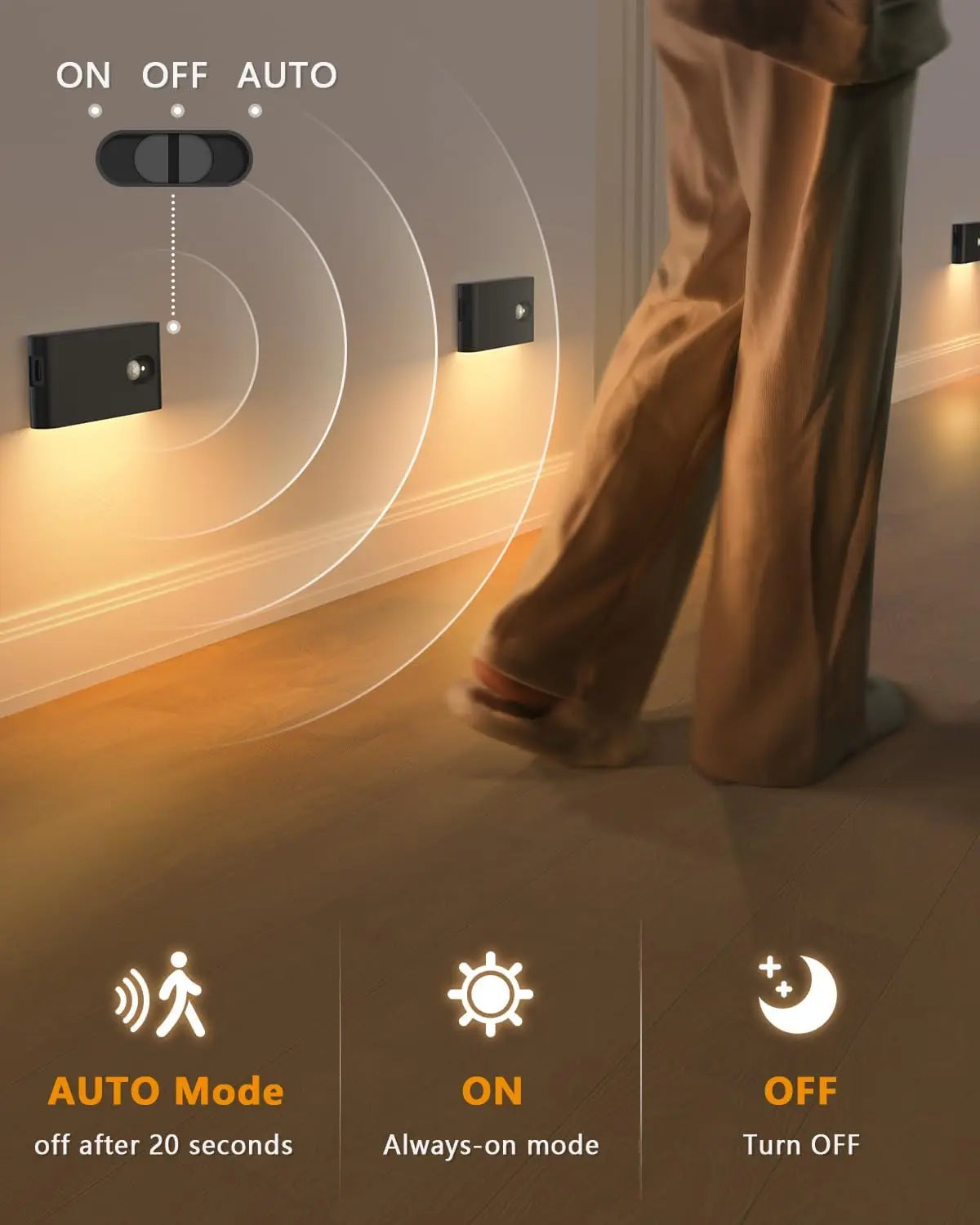 Willed Motion Sensor Wireless Stair Lights Battery Rechargeable Night Lights