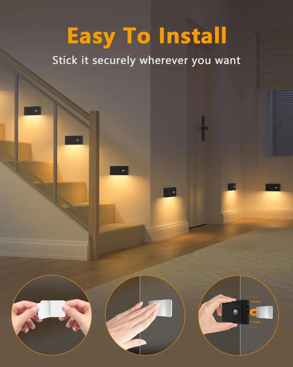 Willed Motion Sensor Wireless Stair Lights Battery Rechargeable Night Lights