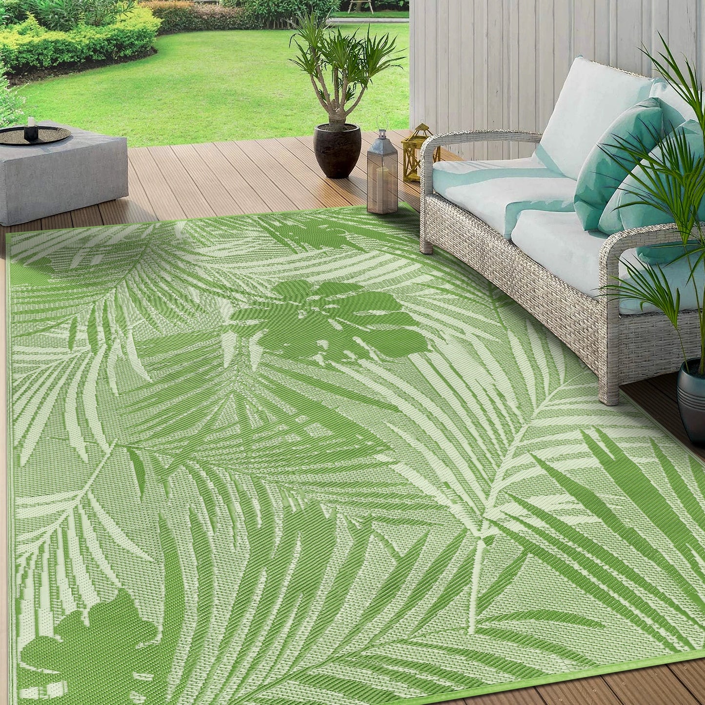 Outdoor Rug Recycled Plastic Straw Leaves Pattern For Patio