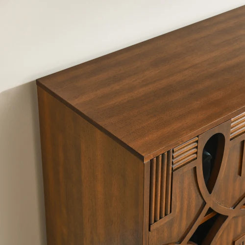 Walnut Storage Buffet Mid Century Modern Four Doors With Adjustable Shelves