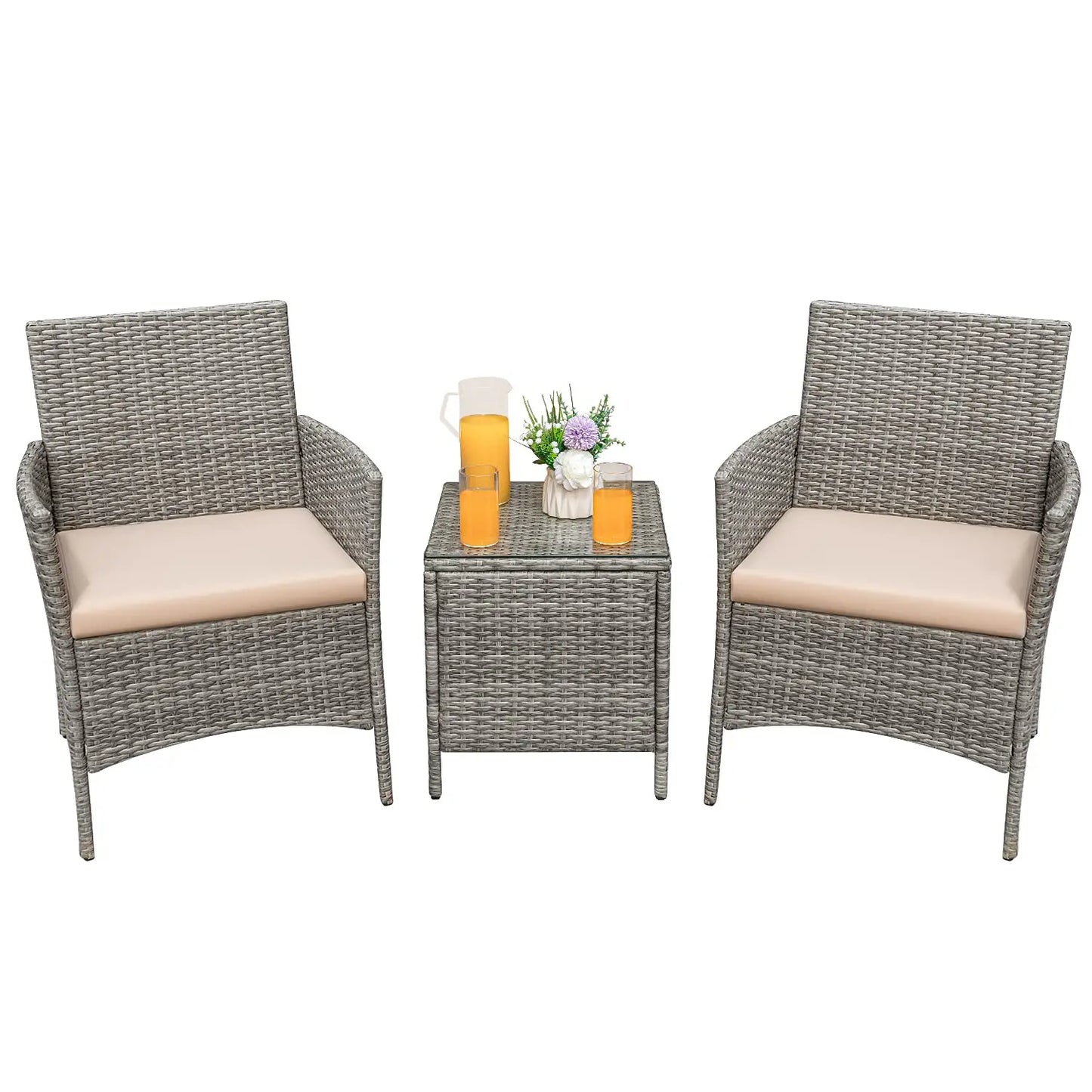 XIAOLANG 3 Piece Outdoor Patio Rattan Wicker Furniture Set