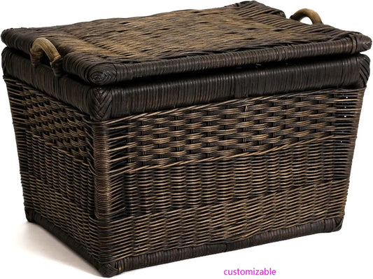 XMSJ Lift Off Lid Wicker Storage Basket With Rattan Construction