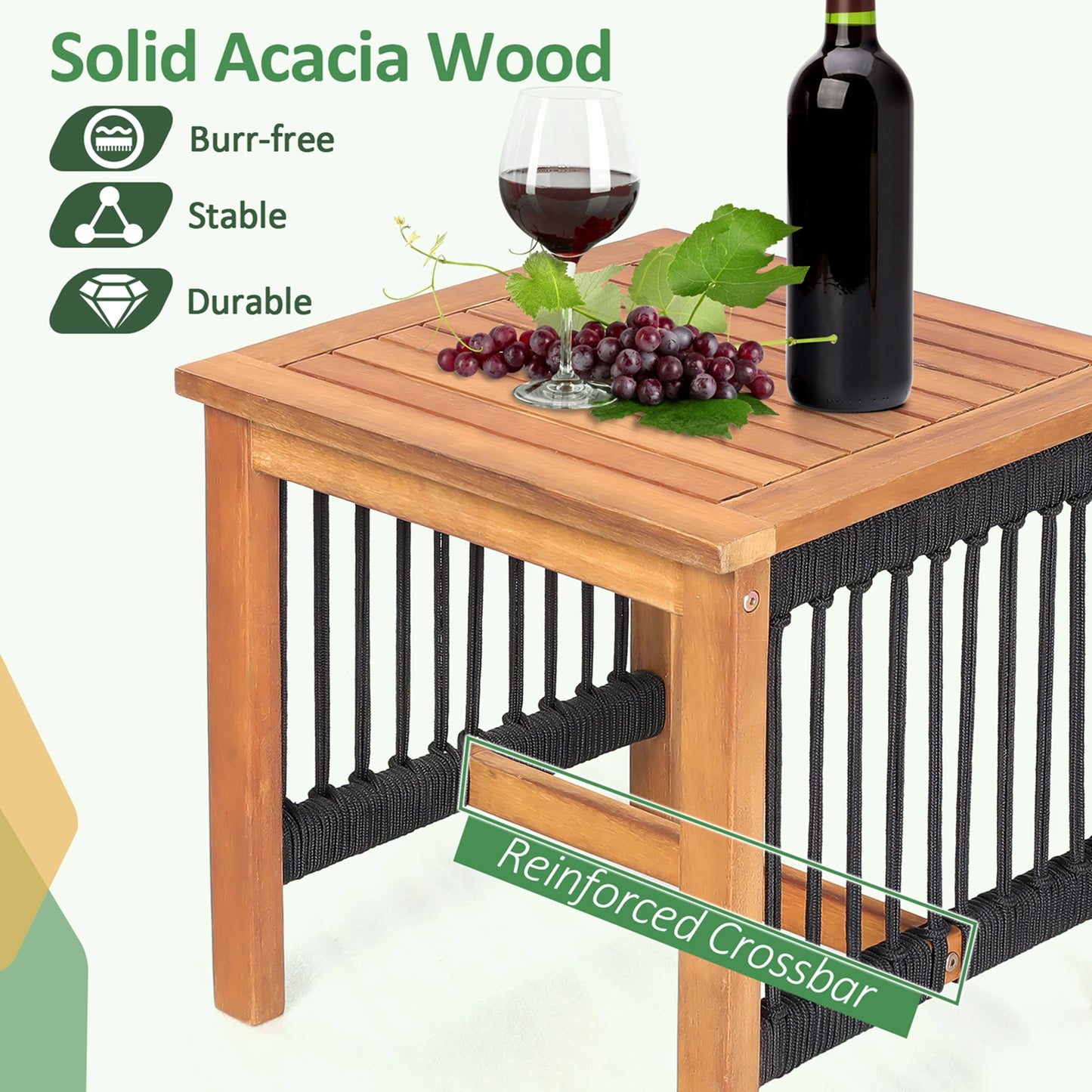 HOMASIS 3-Piece Patio Acacia Wood Bistro Table And Rocking Chairs