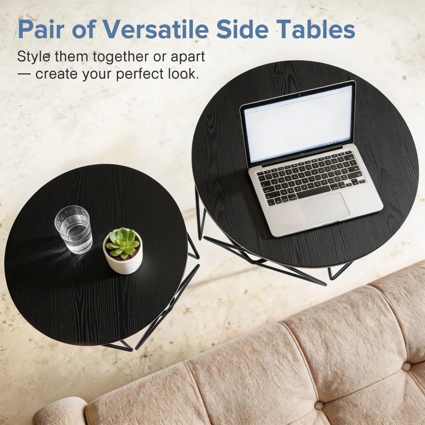 JHK Round Geometric Coffee Tables Set 2 With Hidden Storage