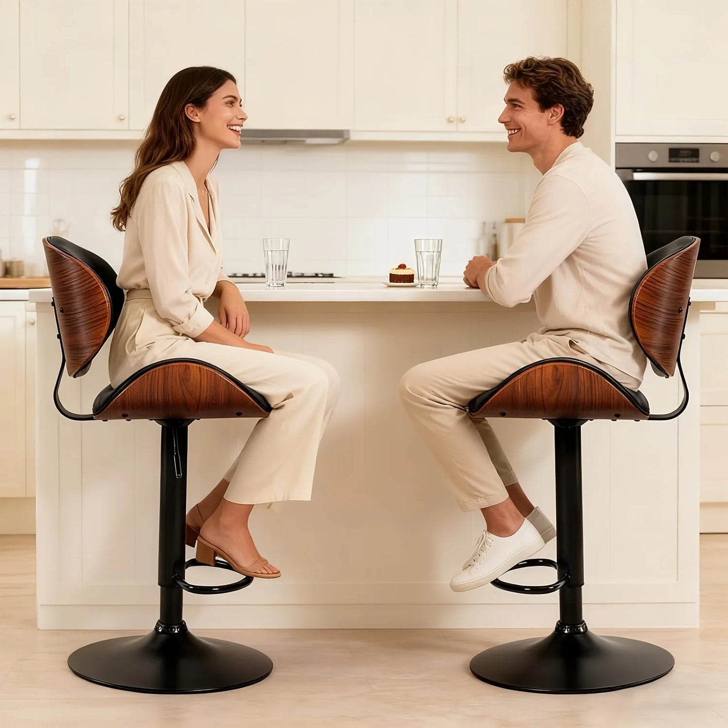 PIYRQ Bar Stool Set PU Leather Seats With Ergonomic Backrest